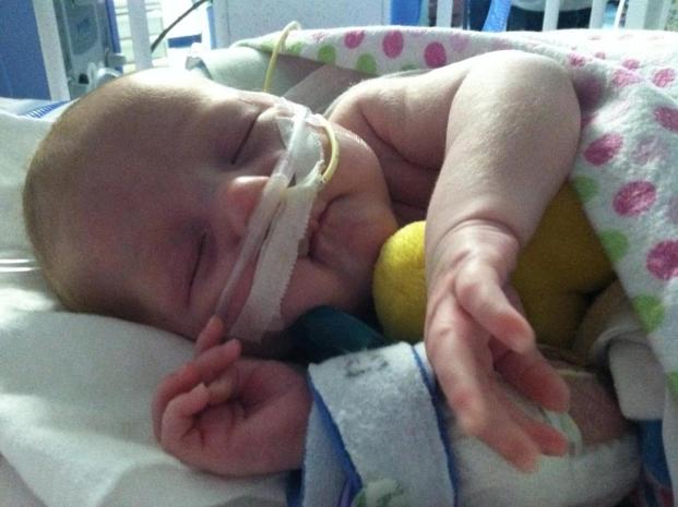 Evie with only the nasal canula for breathing!