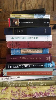 Some of my recent book acquisitions. I got all 12 of them for $5 at a used library sale! 